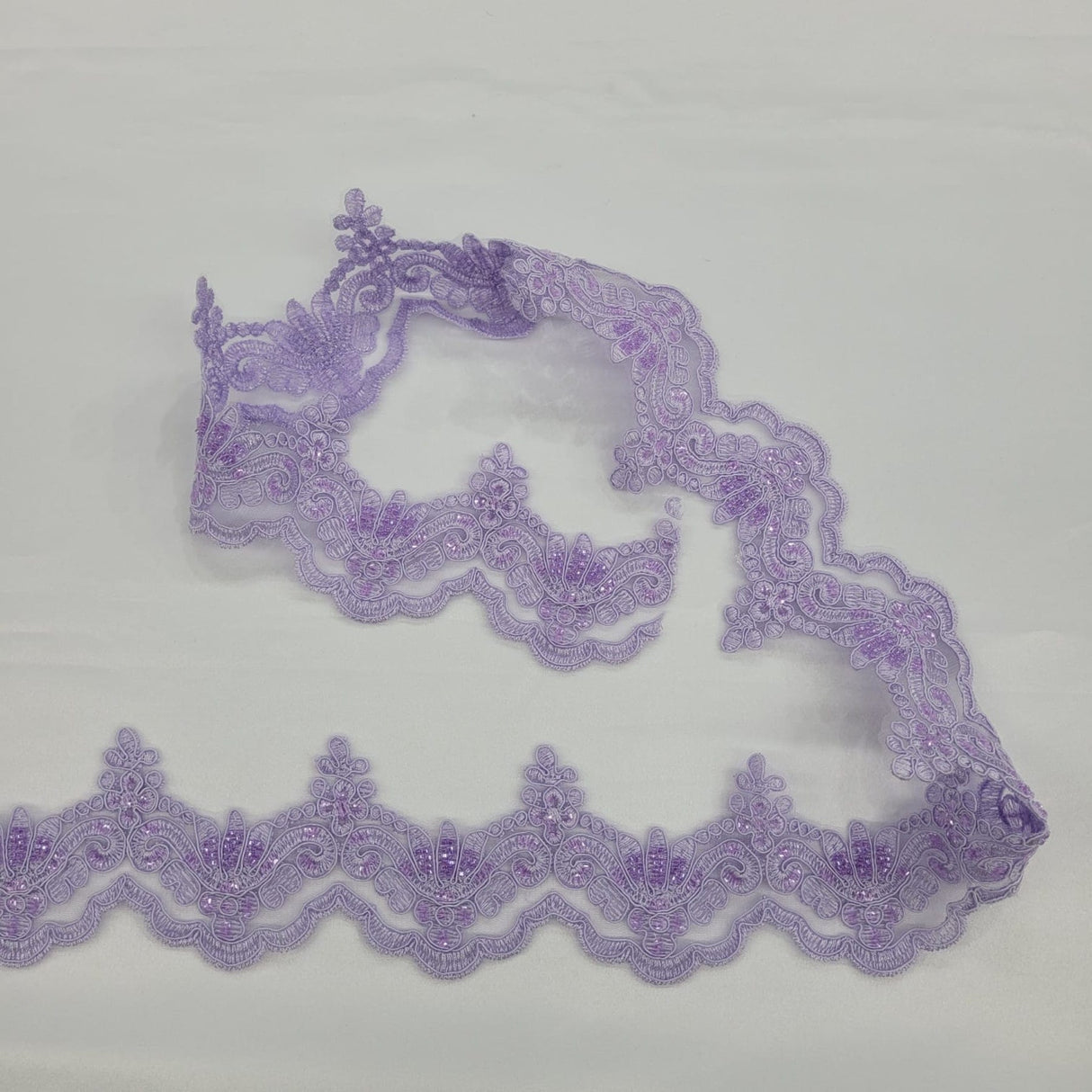 1 Yard Luxurious Beaded & Corded Lace Trimming Embroidered on 100% Polyester Net Mesh for Special Occasion Dresses 3 Inch Width