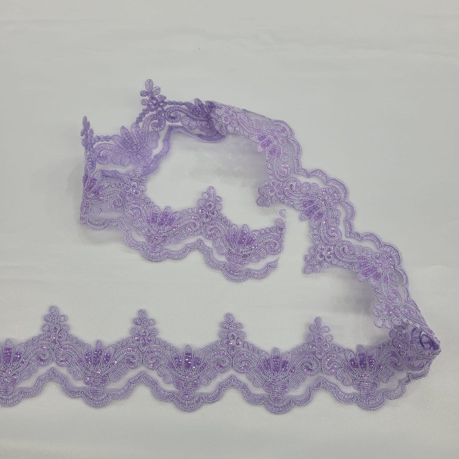 1 Yard Luxurious Beaded & Corded Lace Trimming Embroidered on 100% Polyester Net Mesh for Special Occasion Dresses 3 Inch Width