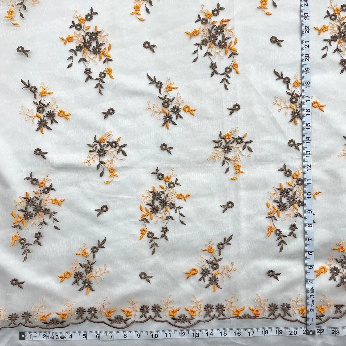 1 Yard Yellow Beaded Lace Fabric Embroidered on Polyester Net Mesh Luxurious 54 Inch Width