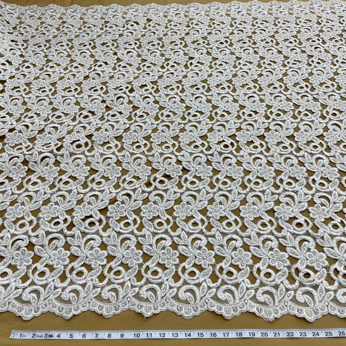 1 Yard Royal Beaded Corded Bridal Lace Fabric Embroidered on Premium Polyester Mesh 52