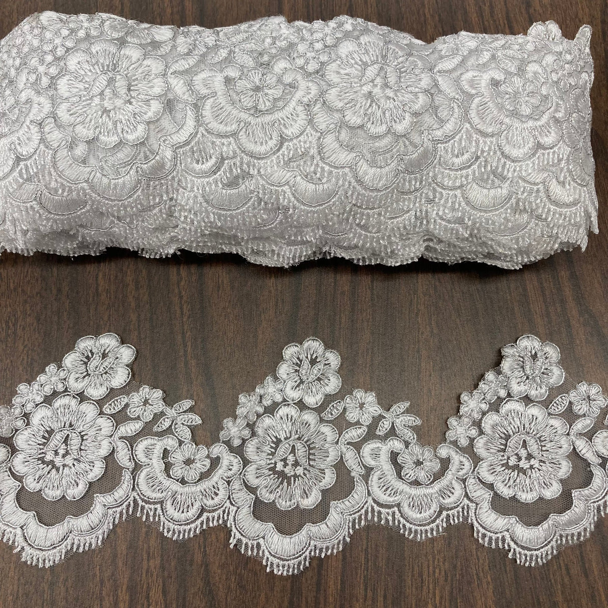 1 Yard Elegant Corded Lace Trimming Embroidered Polyester Net Mesh for Bridal Dresses 4 Inch Width