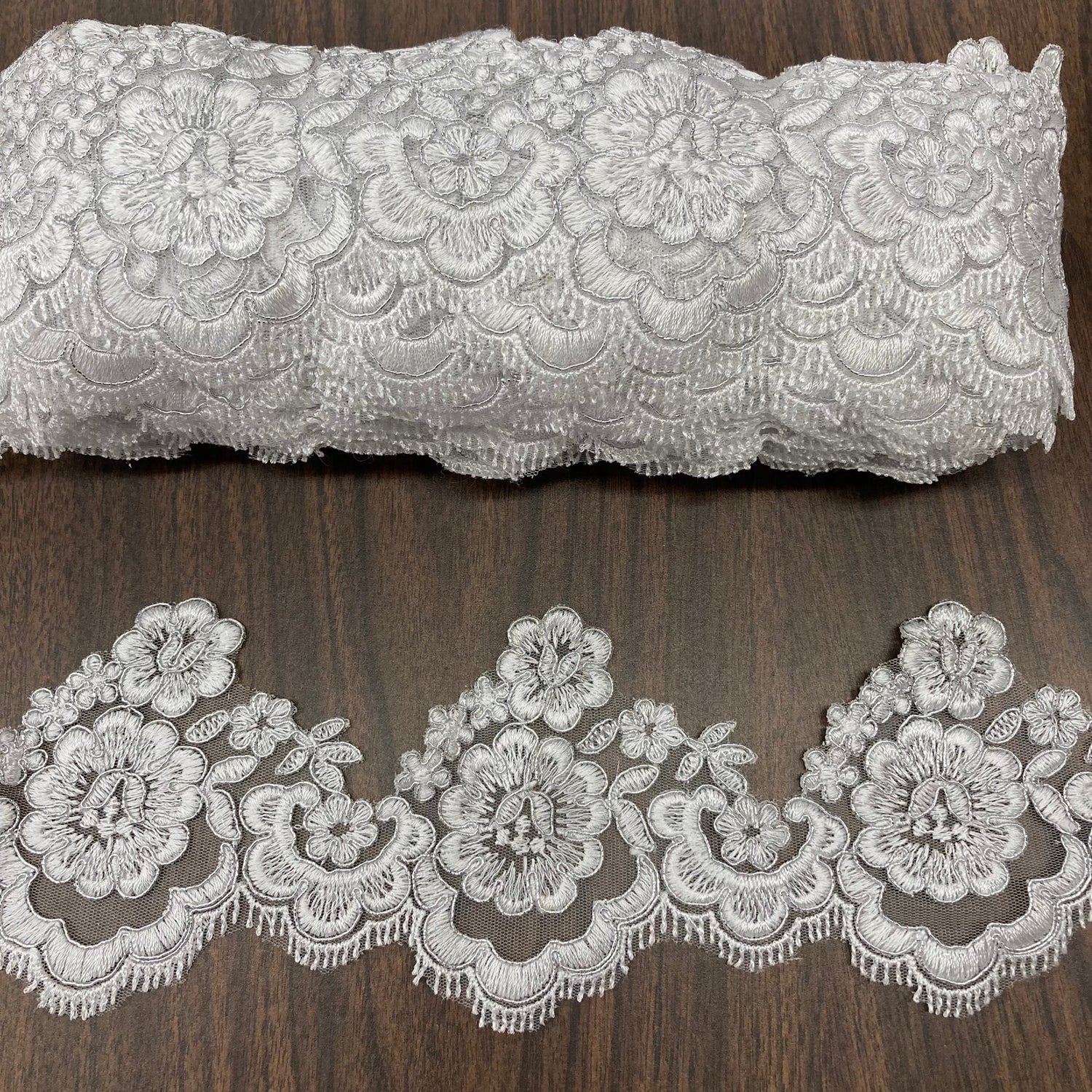 1 Yard Elegant Corded Lace Trimming Embroidered Polyester Net Mesh for Bridal Dresses 4 Inch Width