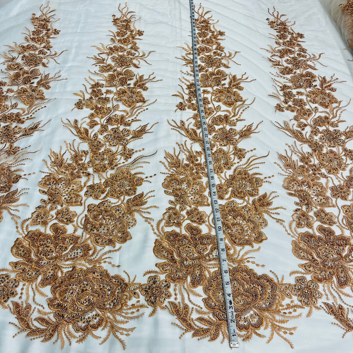 1 Yard Opulent Beaded Lace Fabric Embroidered on Premium Polyester Mesh 52