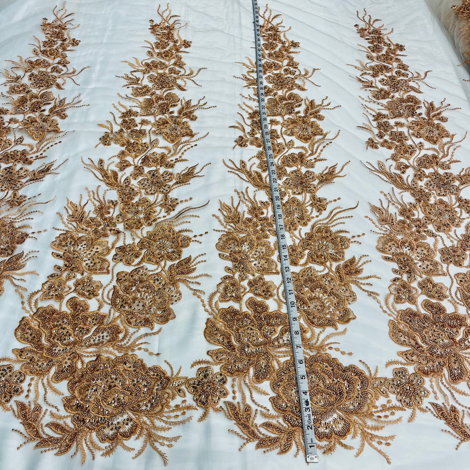 1 Yard Opulent Beaded Lace Fabric Embroidered on Premium Polyester Mesh 52