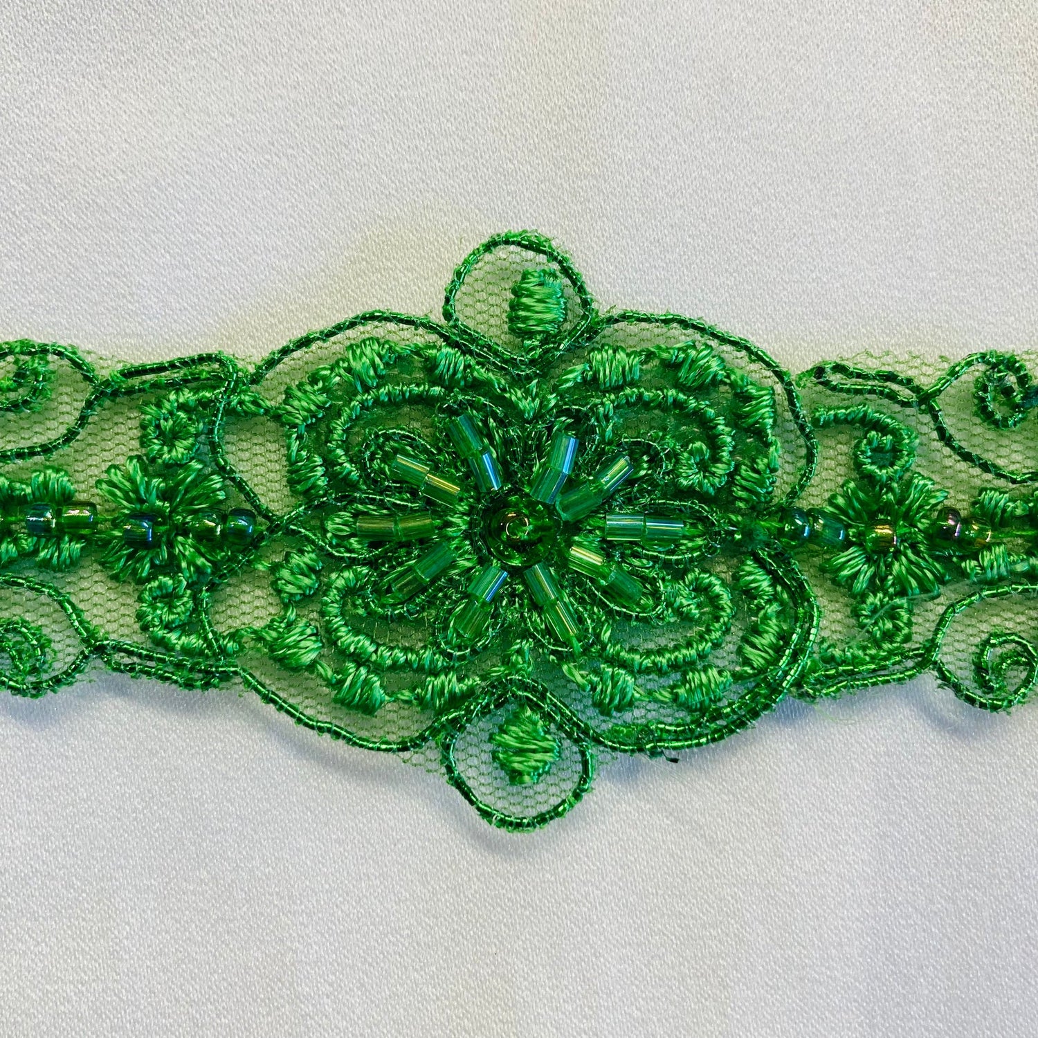 1 Yard Elegant Beaded and Corded Lace Trimming Embroidered on Durable Polyester Mesh for Dresses 2 Inch Width