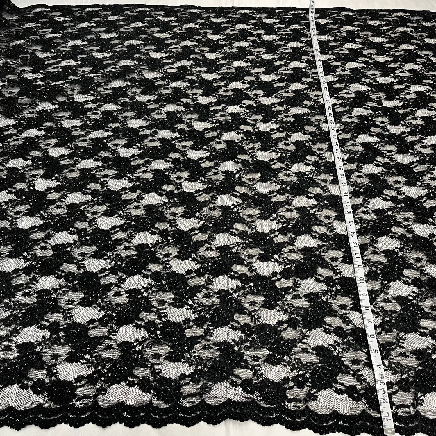 1 Yard Opulent Beaded Corded Lace Fabric Embroidered on Premium Polyester Mesh 56