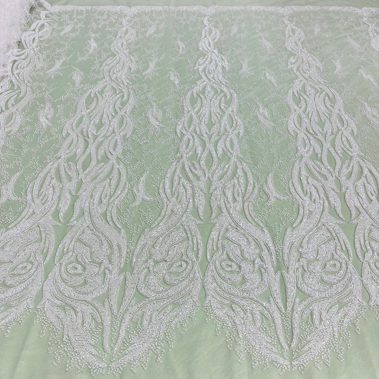 1 Yard Opulent Beaded & Corded Bridal Lace Embroidered on Polyester Net Mesh 58" Wide