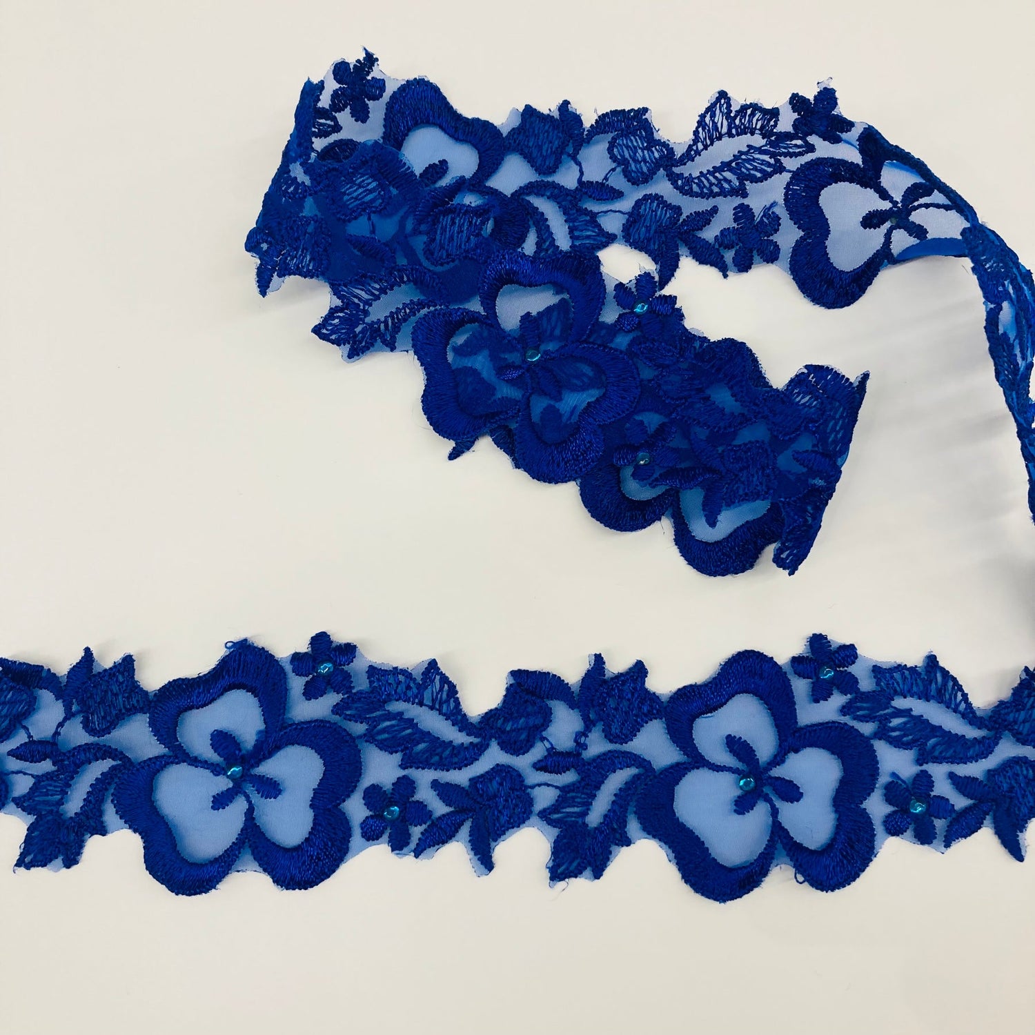 1 Yard Beaded Lace Trimming Embroidered on Organza | 2" Wide | Elegant Beaded Trim for Bridal & Formalwear