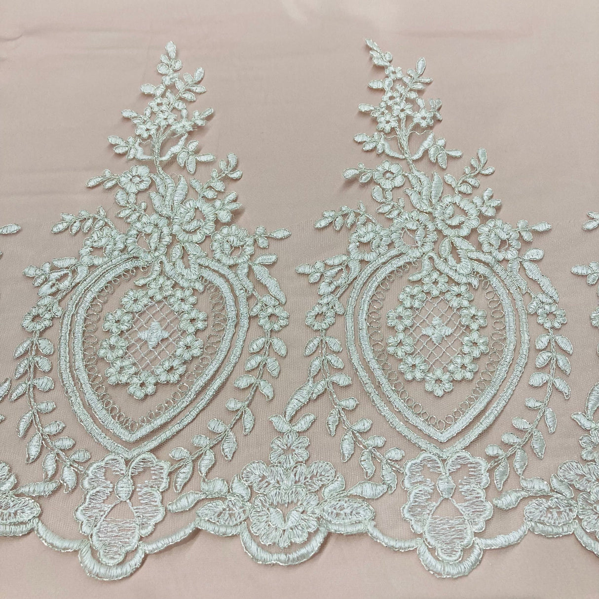 1 Yard Corded Lace Trimming Embroidered on 100% Polyester Net Mesh 13″ Wide