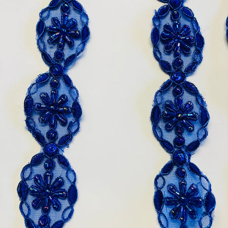 1 Yard Luxury Beaded and Corded Lace Trimming Embroidered on Polyester Net Mesh for Dresses 1.5 Inch Width