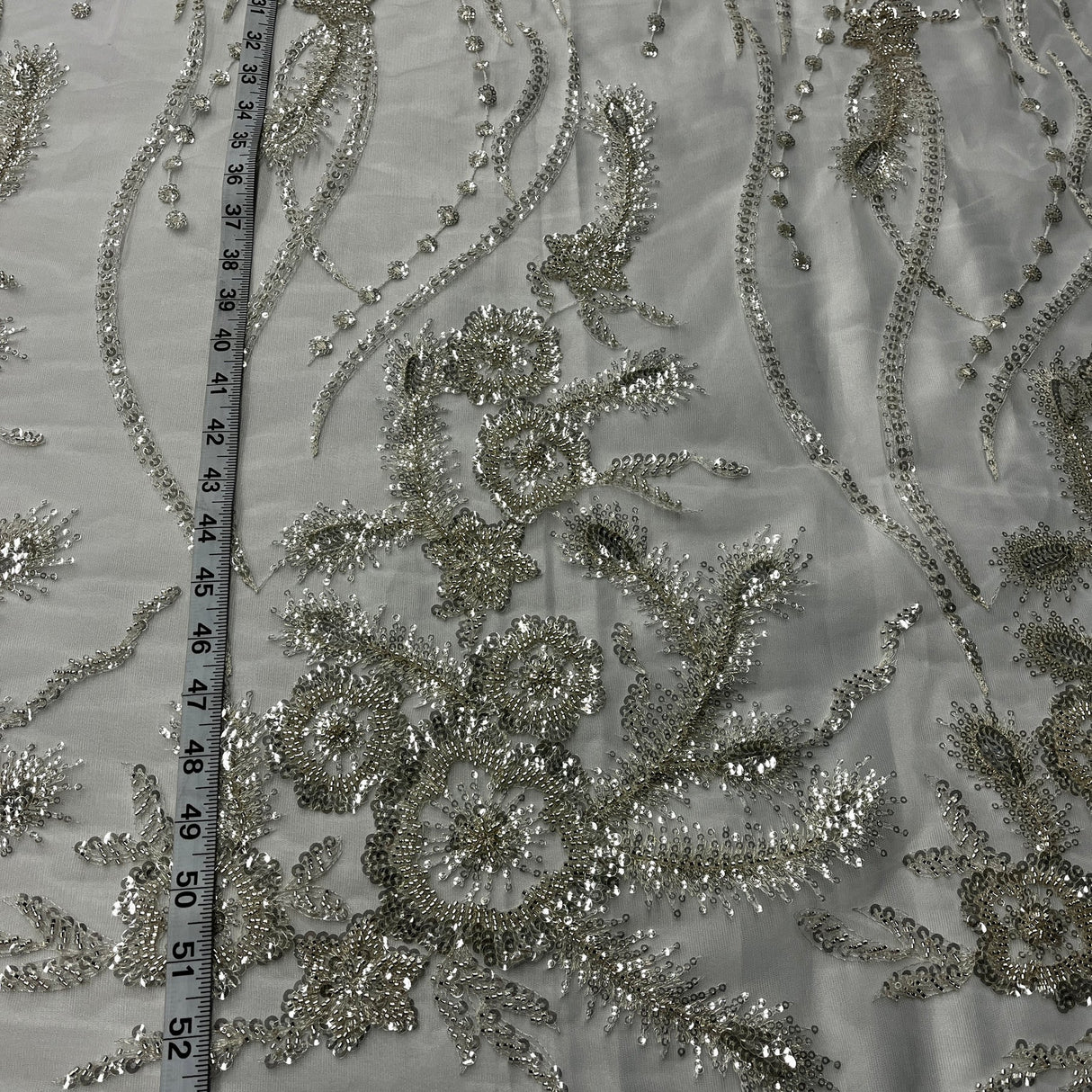 1 Yard Beaded Lace Fabric on Polyester Net Mesh, Embroidered Lace Fabric, 52" Width, GD 2917