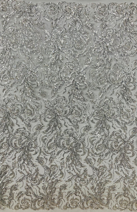 1 Yard Beaded Sequined Lace Fabric Embroidered on Polyester Net Mesh Width 54 Inches
