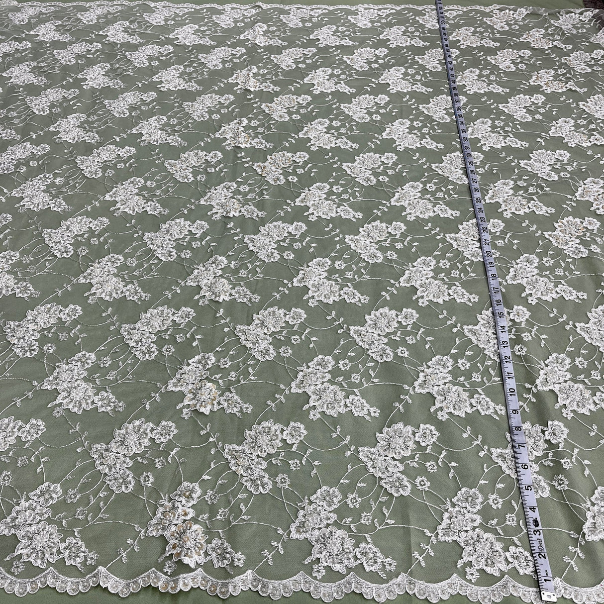 1 Yard Beaded and Corded Lace Fabric Embroidered on Polyester Net Mesh