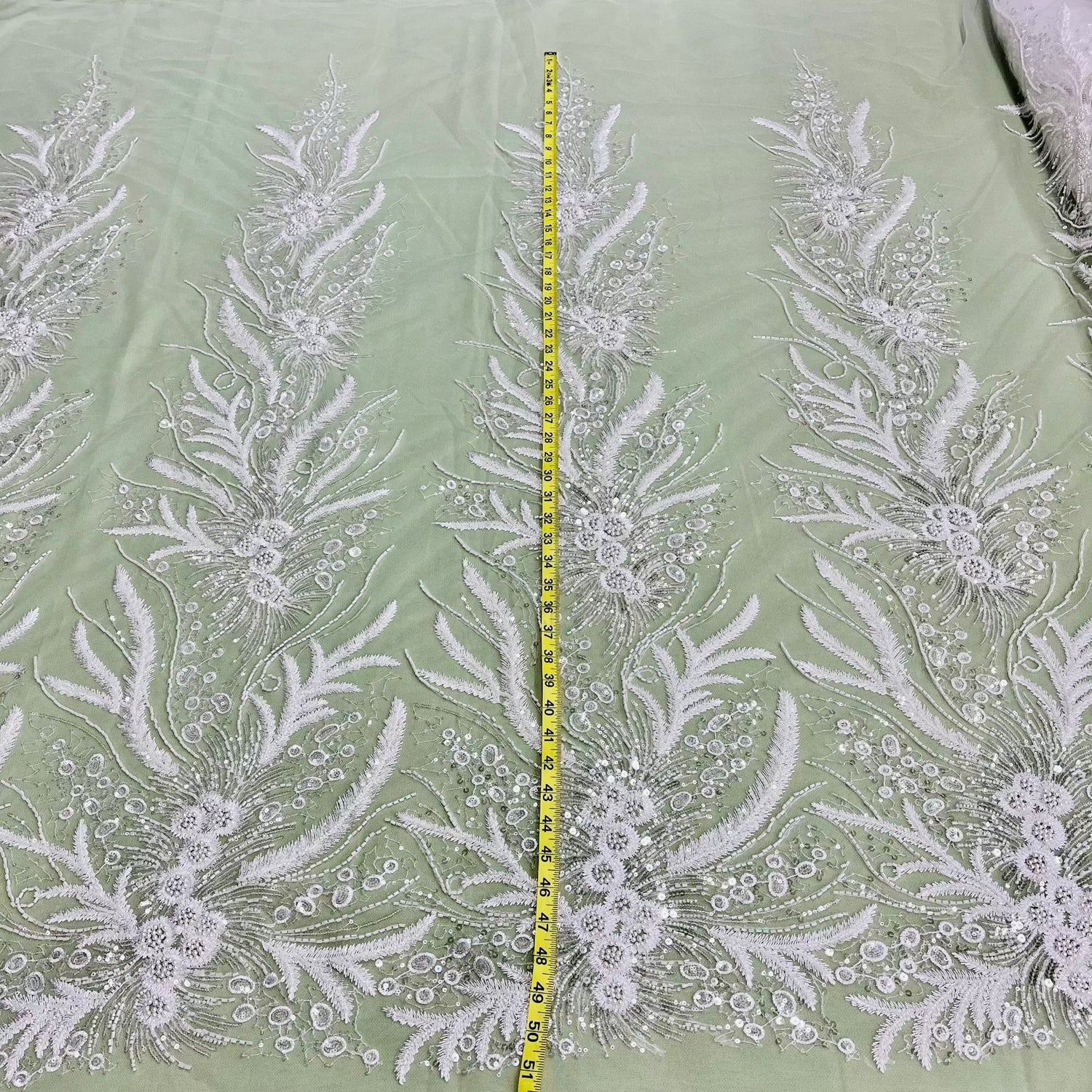 1 Yard Beaded Lace Fabric Embroidered with Sequins on Polyester Net Mesh 51 inch Width