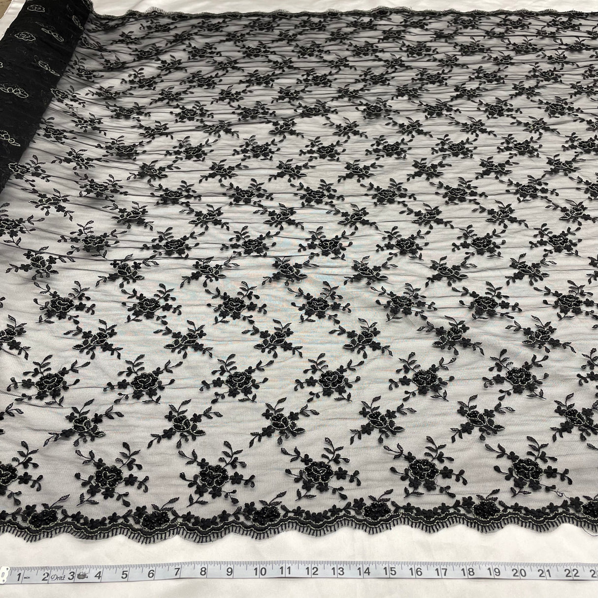 1 Black Yard Beaded Lace Fabric Embroidered Pearl Mesh Couture Dress 50" Width