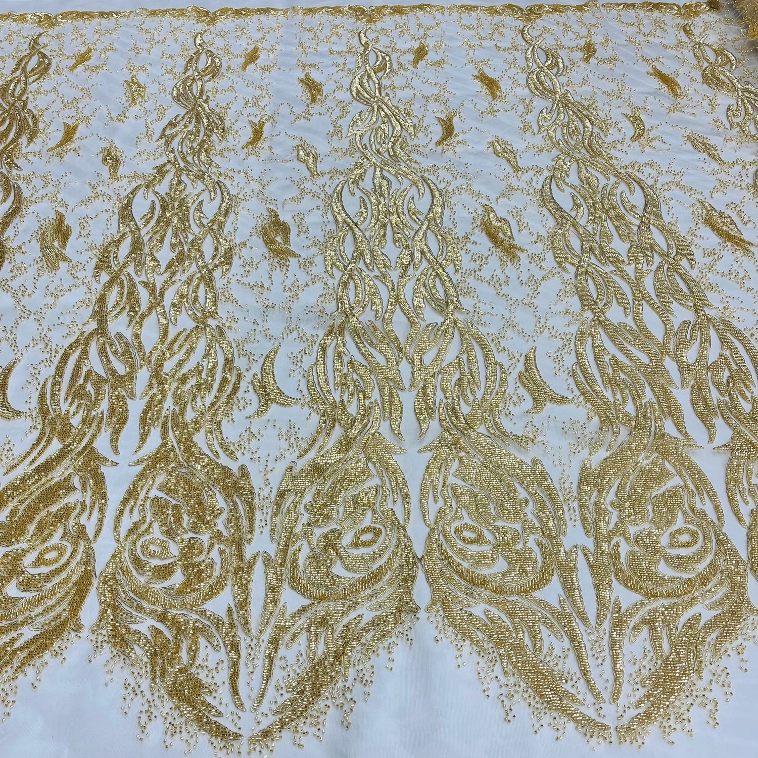 1 Yard Antique Silver Beaded & Corded Bridal Lace Fabric Embroidered on 100% Polyester Net Mesh 58 Inch Width