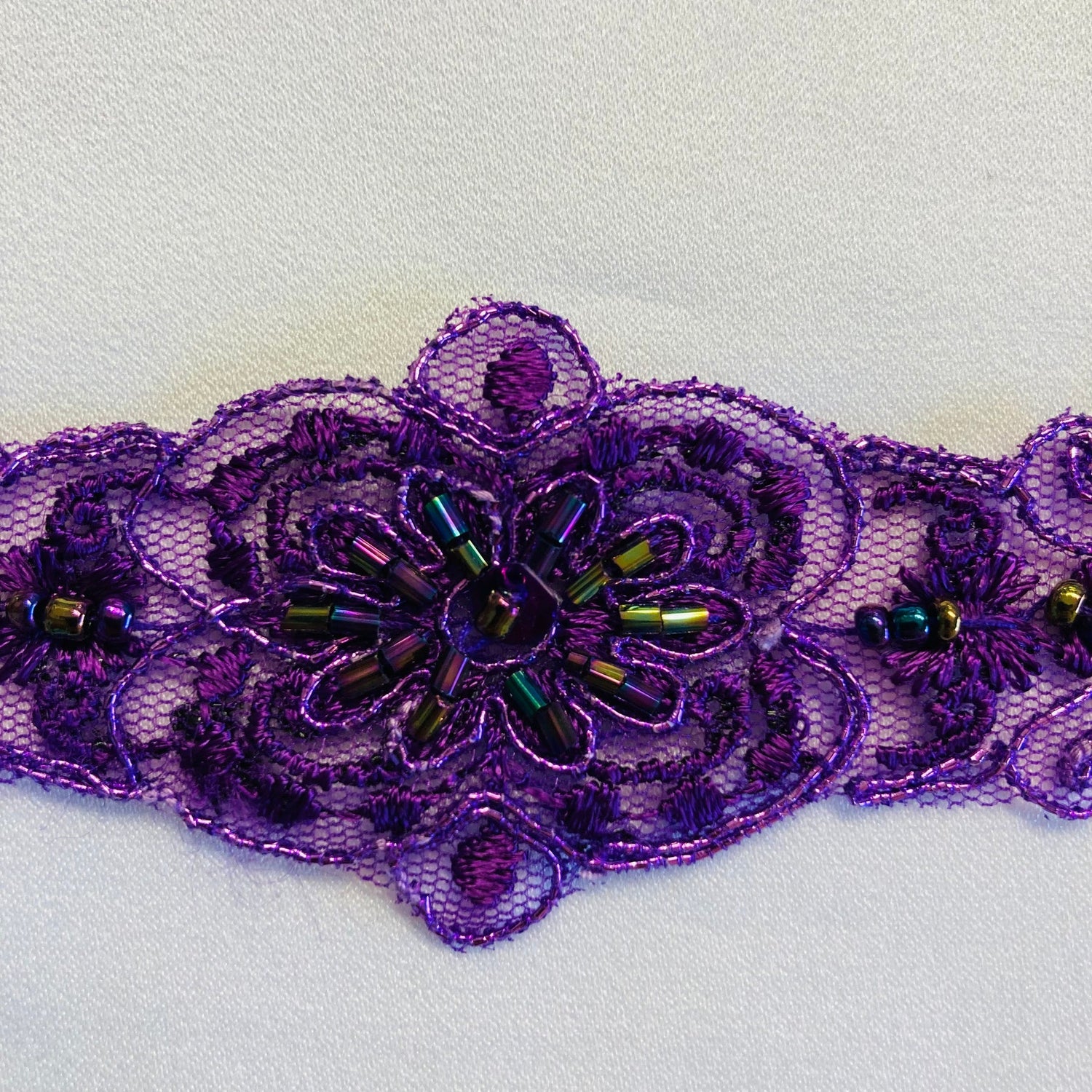 1 Yard Elegant Beaded and Corded Lace Trimming Embroidered on Durable Polyester Mesh for Dresses 2 Inch Width