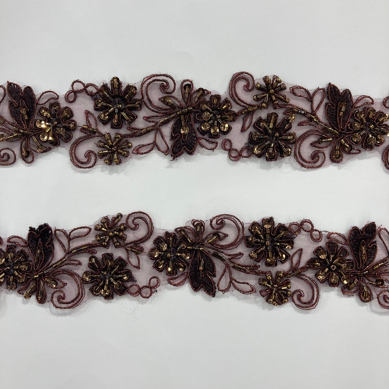 1 Yard Elegant Beaded & Corded Lace Trimming Embroidered on 100% Polyester Organza for Special Occasion Dresses 2 Inch Width