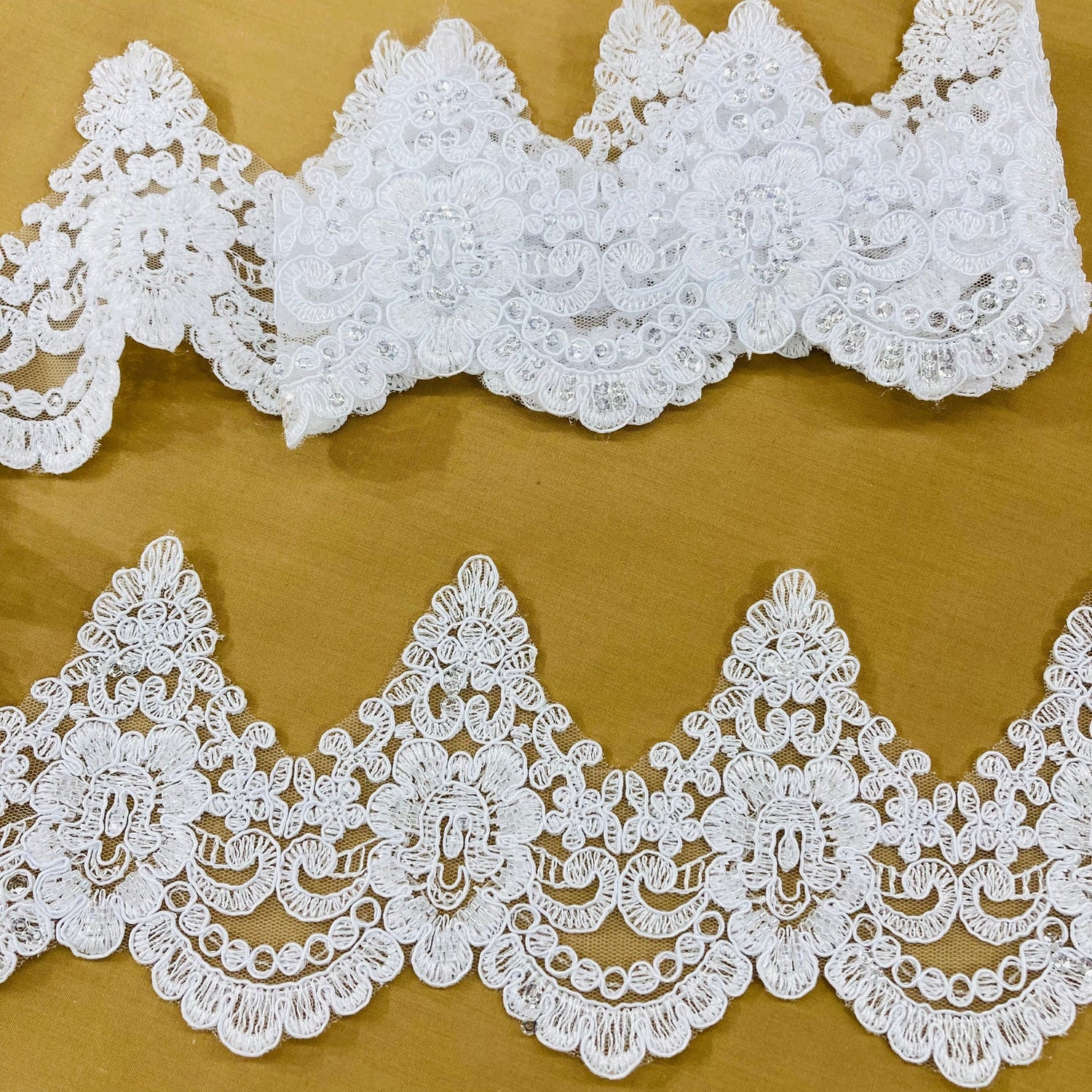 1 Yard Elegant Beaded & Corded Lace Trimming Embroidered on 100% Polyester Net Mesh for Bridal Dresses 4.5 Inch Width