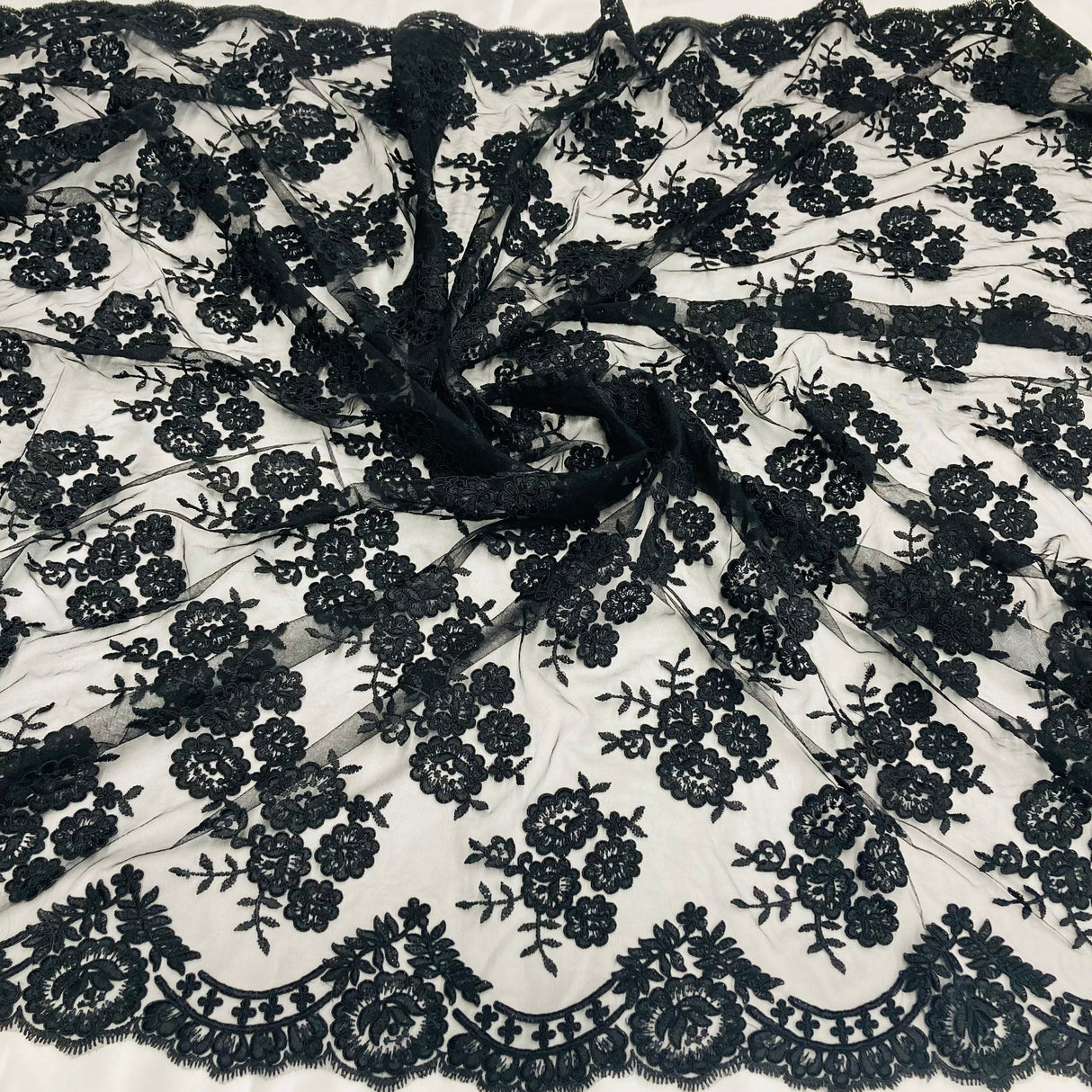 1 Yard Elegant Corded Lace Fabric Embroidered Bridal Mesh for Dresses 50" Width