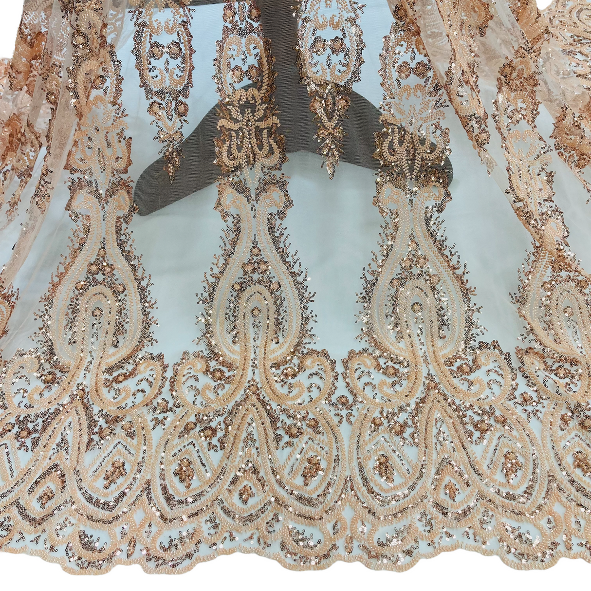 1 Yard Beaded Embroidered Lace Fabric on Polyester Mesh, 51" Wide,