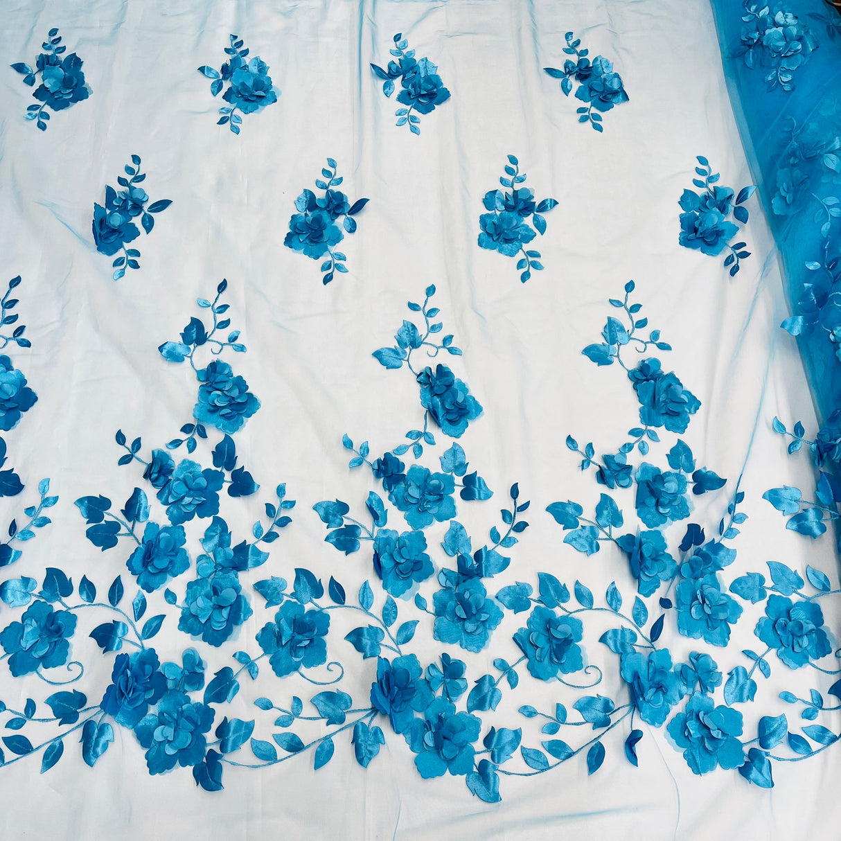 1 Yard 3D Floral Lace Fabric Embroidered Soft Tulle Net Mesh Wedding 50" Width