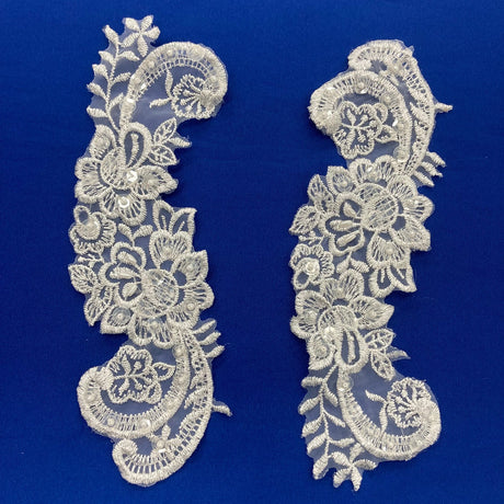 1 Pair Beaded Lace Applique Embroidered on 100% Polyester Organza 9" x 3" Each Side
