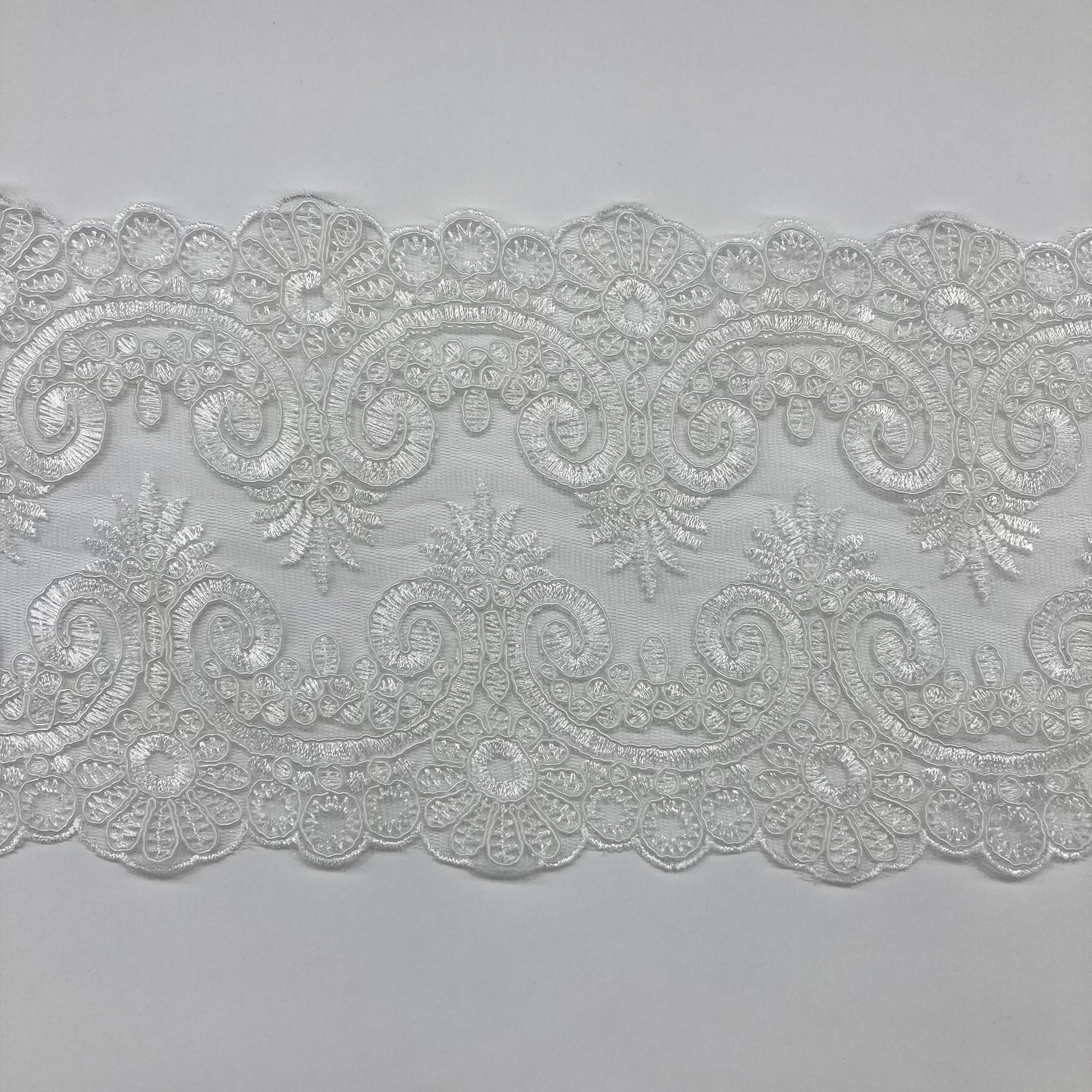 1 Yard Corded Double Sided Lace Trimming Embroidered on 100% Polyester Net Mesh 6.5″ Wide