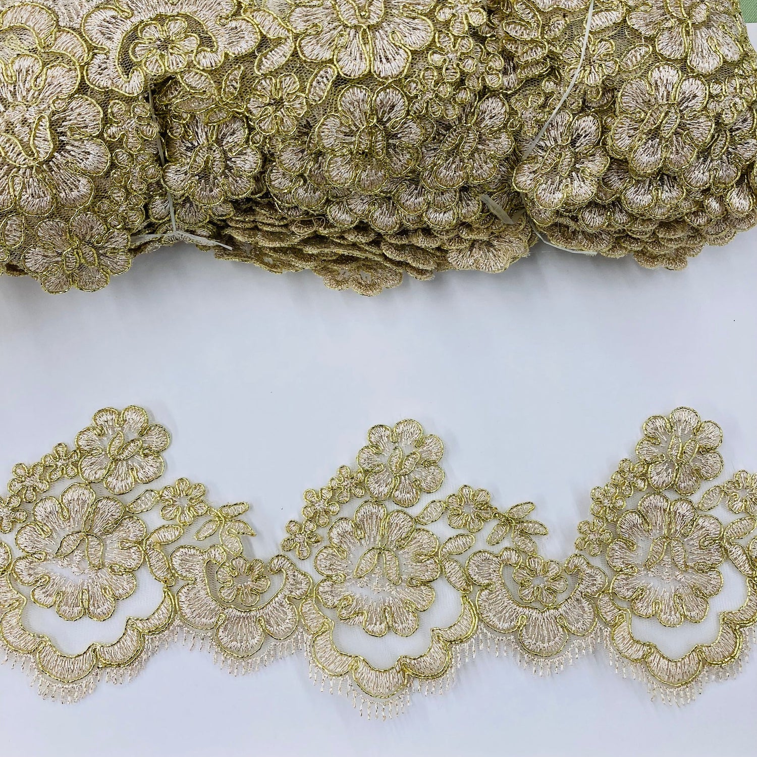 1 Yard Elegant Corded Lace Trimming Embroidered Polyester Net Mesh for Bridal Dresses 4 Inch Width