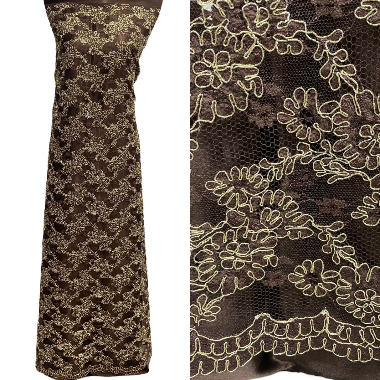 1 Yard Corded Bridal Lace Fabric Embroidered on Net Mesh 54" Width