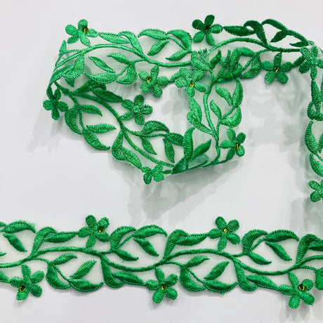 1 Yard Beaded Lace Trimming Embroidered on Organza | 2" Wide | Elegant Trim for Bridal & Formalwear