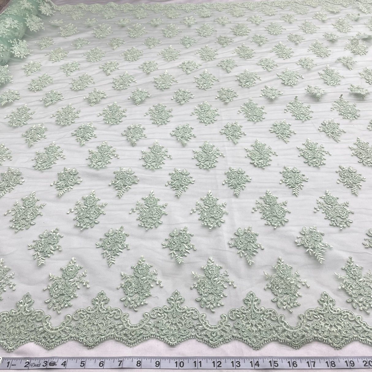 1 Yard Turquoise Corded Bridal Lace Fabric Embroidered Polyester Net Mesh 52 Inch Width