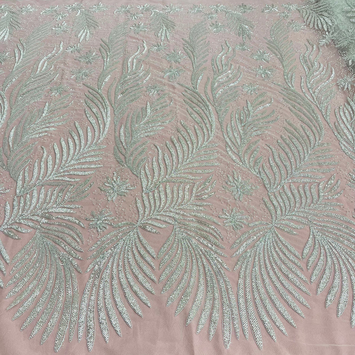 1 Yard Decorative Beaded & Corded Lace for Bridal and Formalwear 56" Wide Polyester Mesh