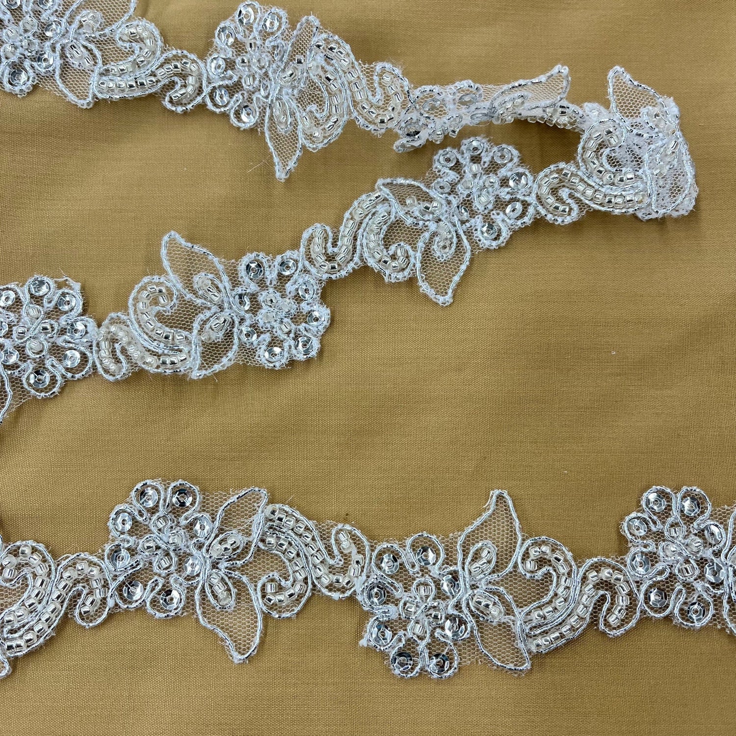 1 Yard Luxury Beaded and Corded Lace Trimming Embroidered on Fine Polyester Organza for Dresses 2 Inch Width
