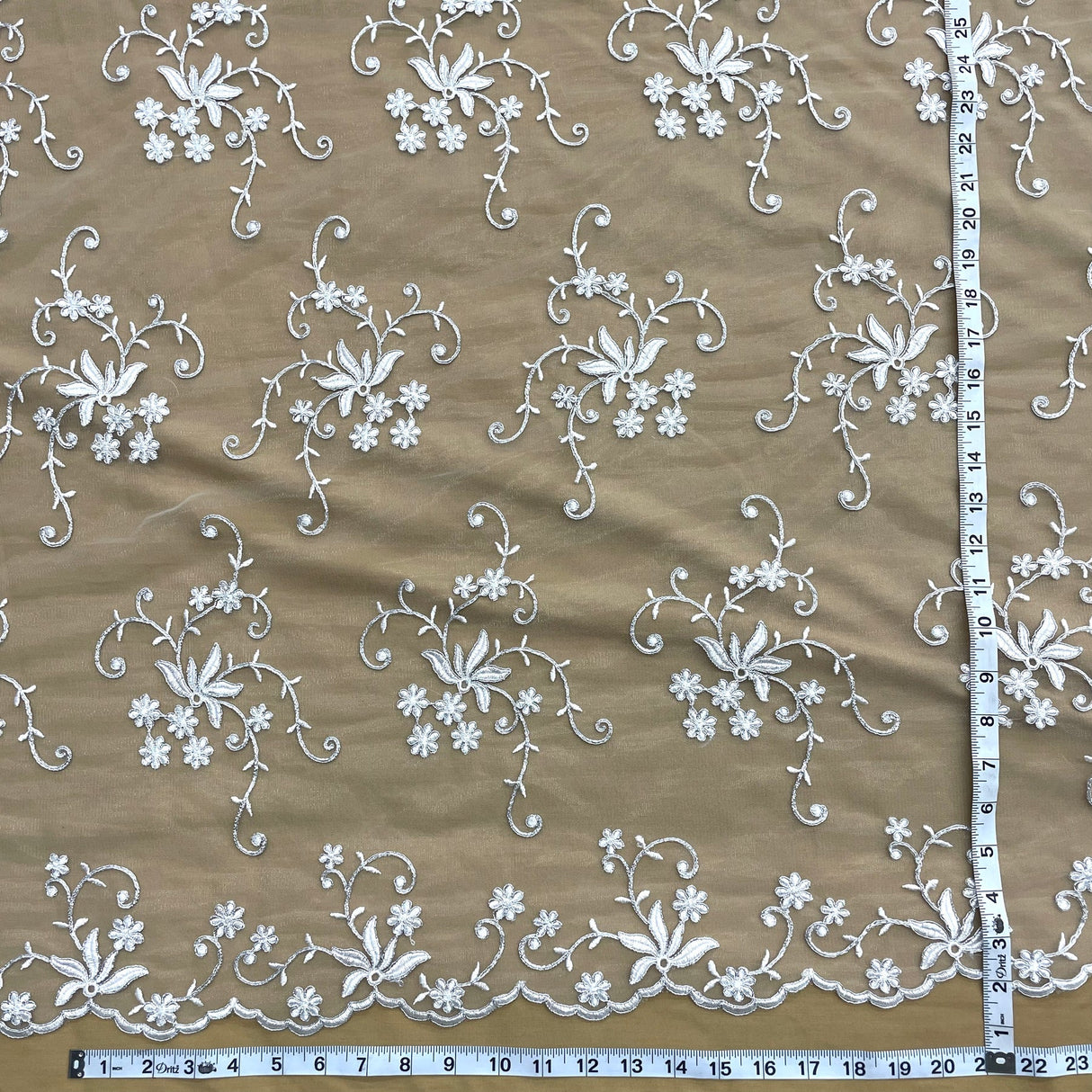 1 Yard Corded Bridal Lace Fabric Embroidered Elegant Net Mesh Wedding Dress 54" Width