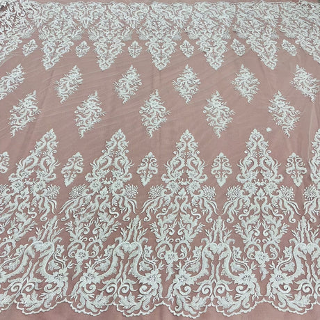 1 Yard Luxurious Beaded & Sequined Lace Fabric Embroidered on Polyester Net Mesh Perfect for Bridal & Evening Couture 52" Wide