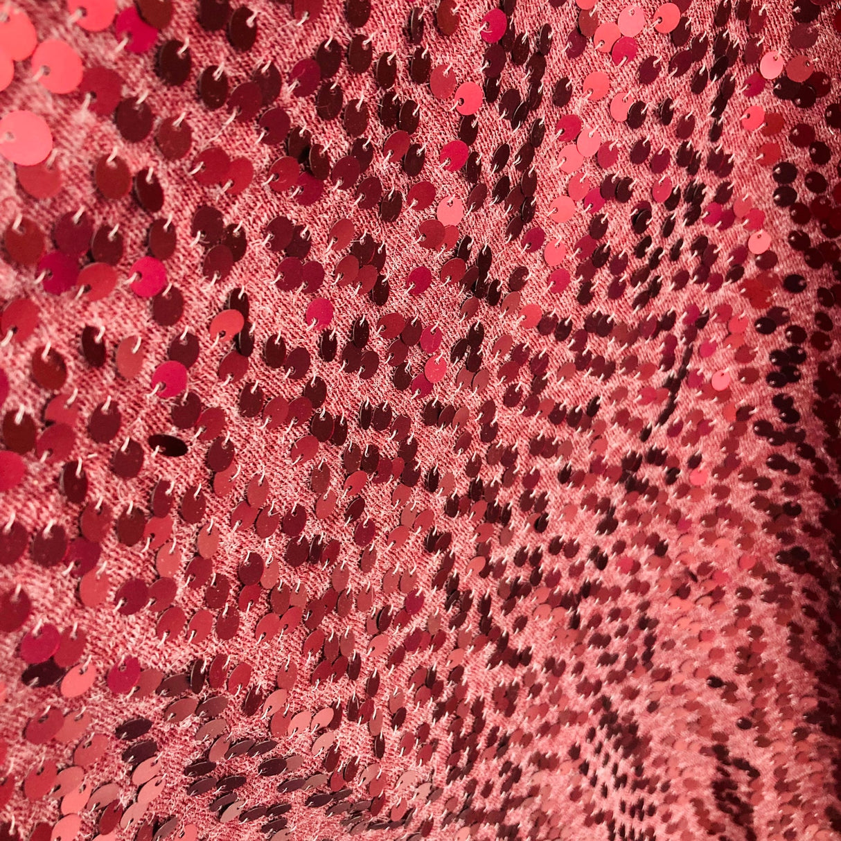 1 Yard Wine Sequined Fabric Embroidered on Stretch Polyester Jersey Net Mesh 60 Inch Width