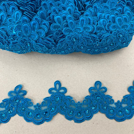 1 Yard Beaded Embroidered Lace Trim 3" Wide 100% Polyester Organza for Bridal & Dancewear