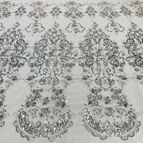 1 Yard Gold Beaded Lace Fabric Embroidered on Polyester Net Mesh 52 Inch Width