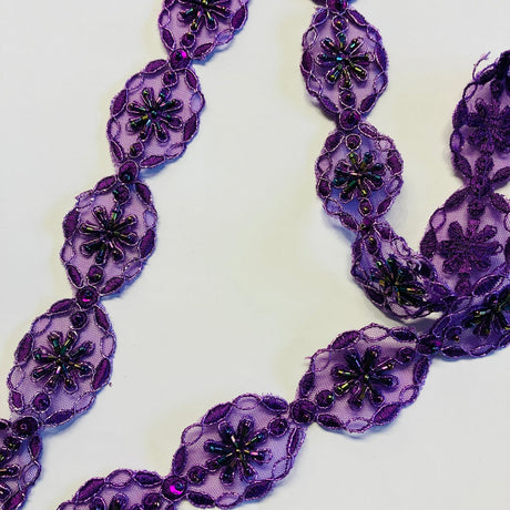 1 Yard Luxury Beaded and Corded Lace Trimming Embroidered on Polyester Net Mesh for Dresses 1.5 Inch Width