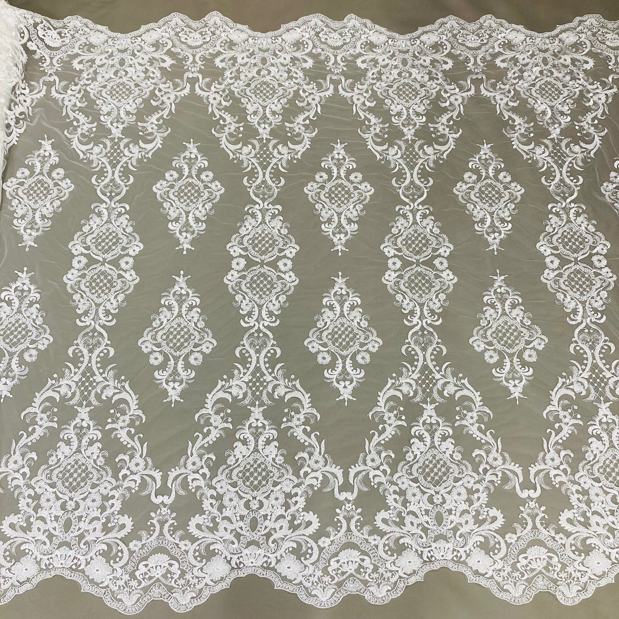 1 Yard Luxurious Beaded Lace Fabric Embroidered on Premium Polyester Mesh 53