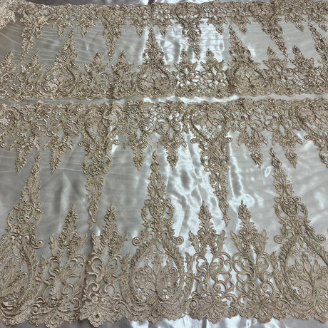 1 Yard Luxurious Corded Bridal Lace Fabric Embroidered on Premium Polyester Mesh 52