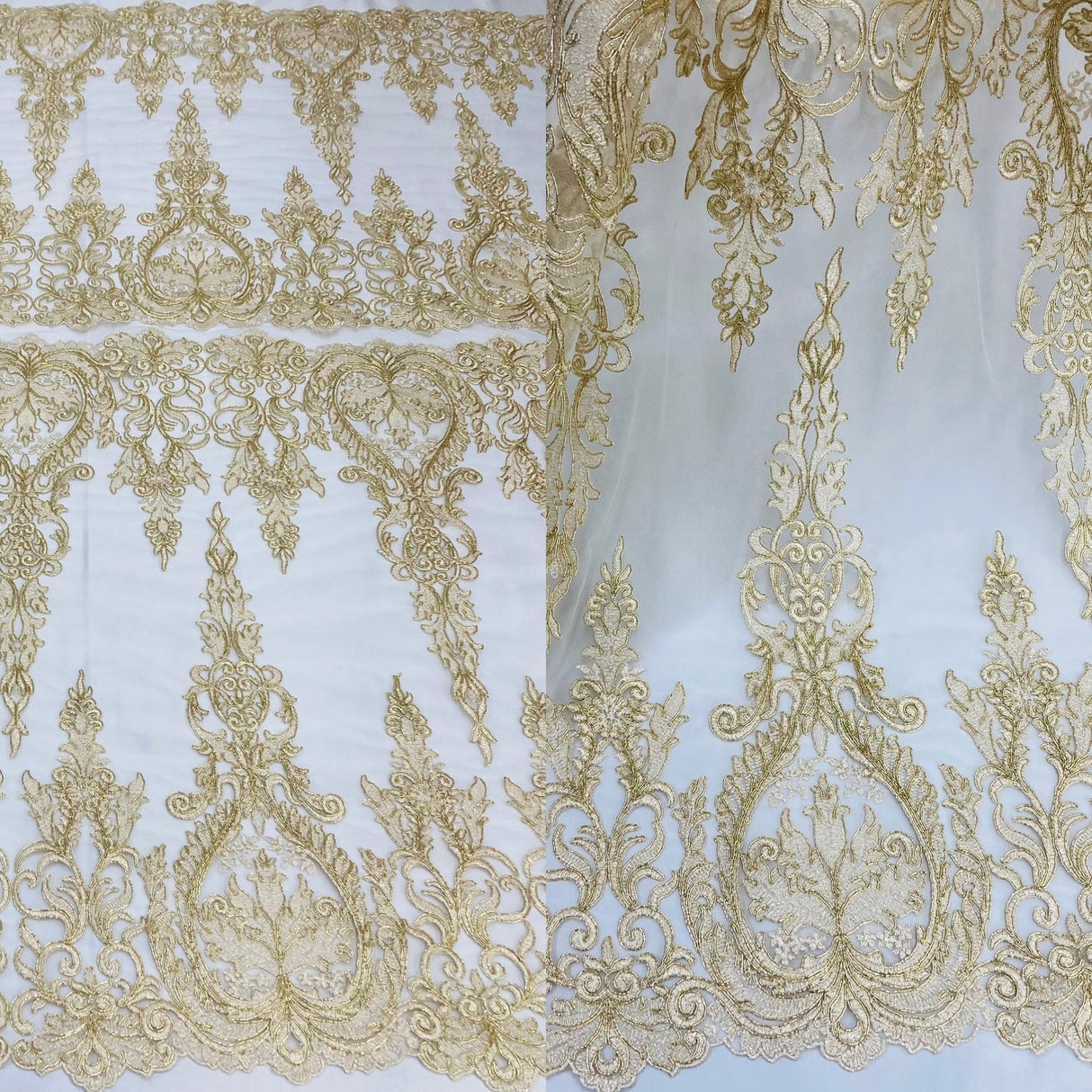 1 Yard White Corded Bridal Lace Fabric Embroidered on Polyester Net Mesh 52 inch Width