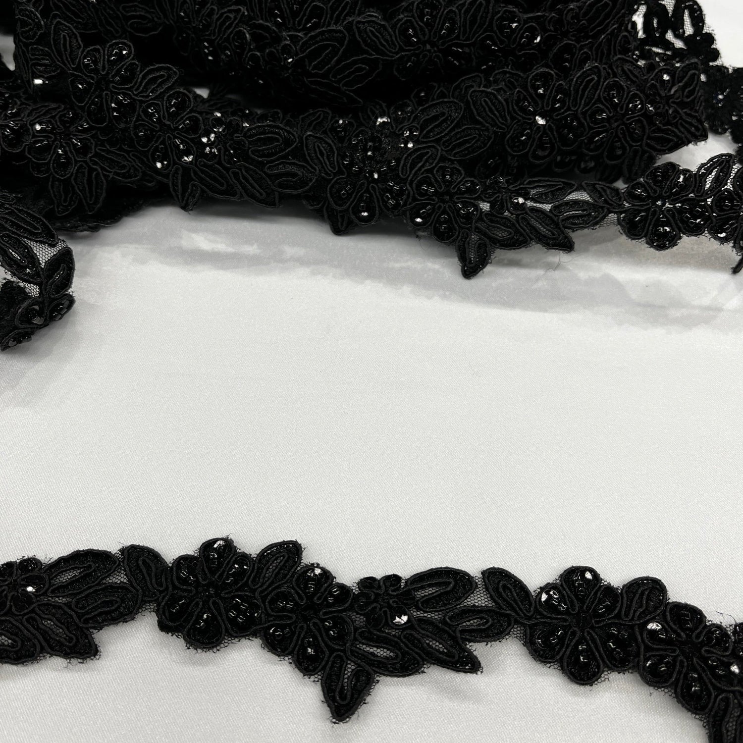 1 Yard Beautiful Beaded Corded Lace Trimming Embroidered Polyester Net Mesh for Dresses 1.5 Inch Width