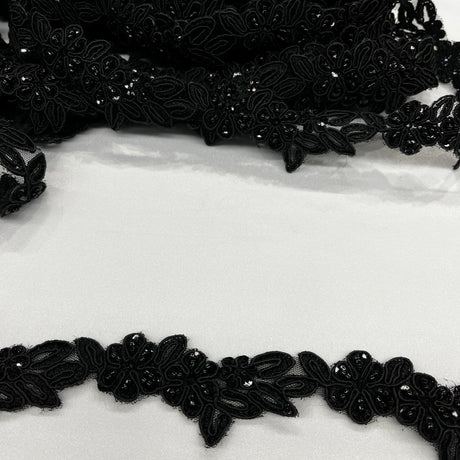 1 Yard Beautiful Beaded Corded Lace Trimming Embroidered Polyester Net Mesh for Dresses 1.5 Inch Width