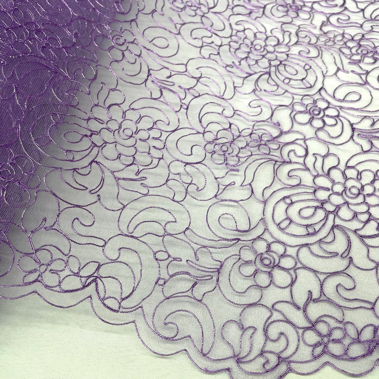 1 Yard Sky Blue Corded Bridal Lace Fabric Embroidered Polyester Net Mesh 53 Inch Width