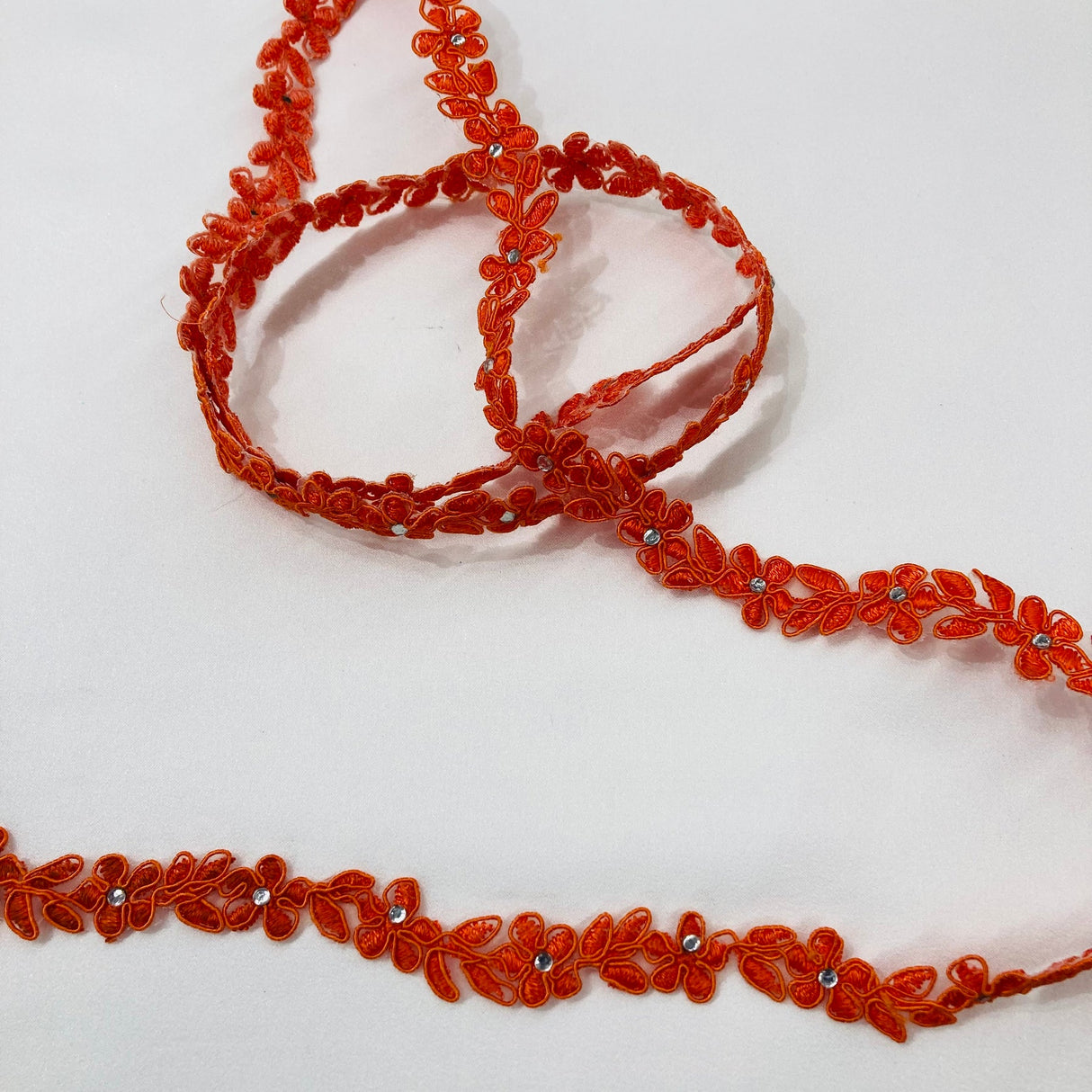 1 Yard Beaded Lace Trimming on Organza | 0.5" Wide | Decorative Beaded Trim for Bridal, Eveningwear & Dance Costumes