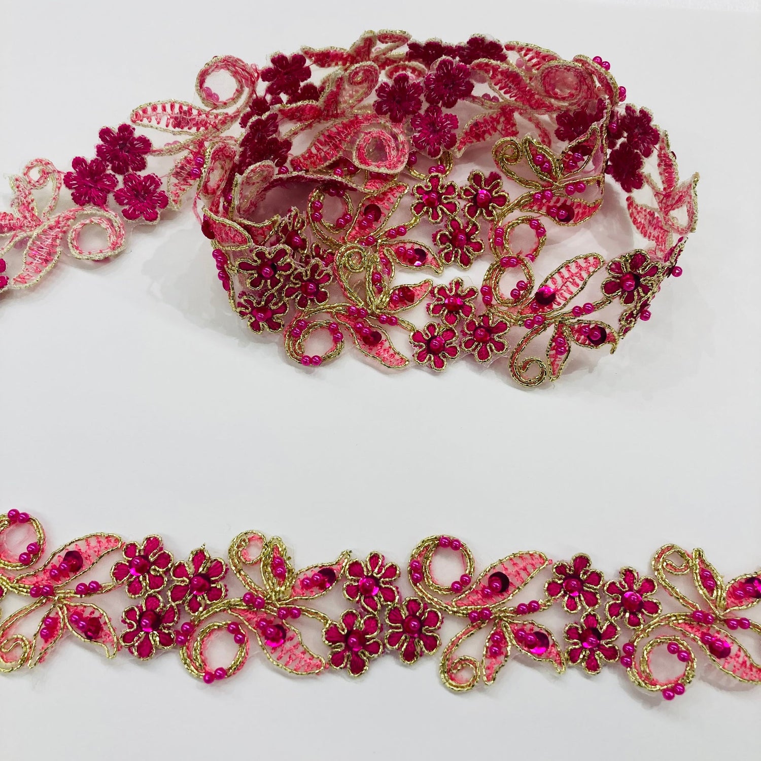 1 Yard Exquisite Beaded & Corded Lace Trimming Embroidered on 100% Polyester Organza for Bridal and Evening Dresses 1.5 Inch Width