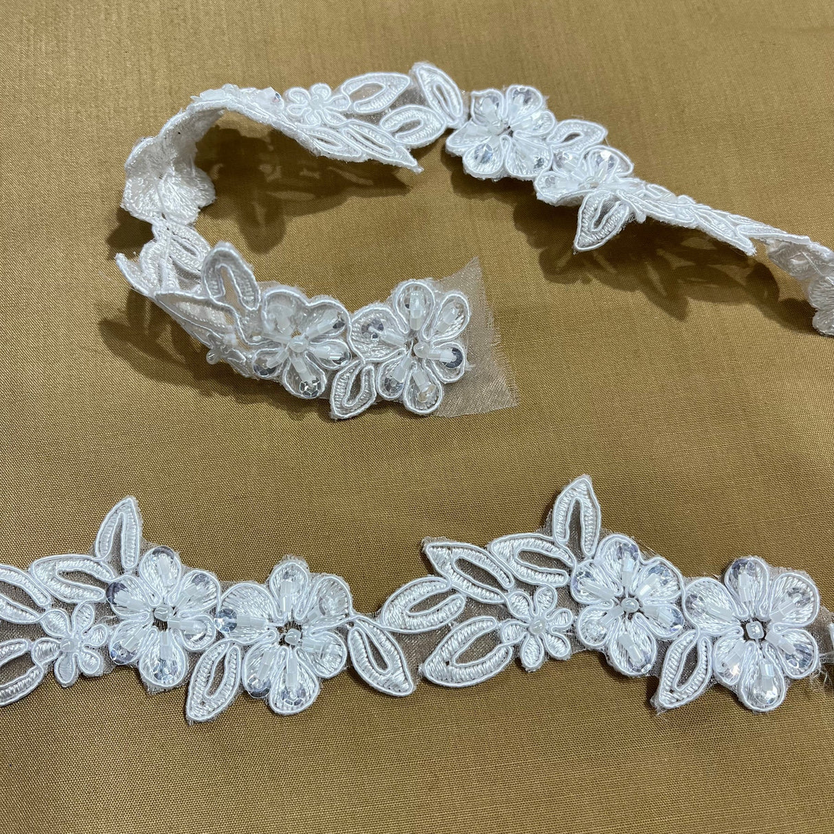 1 Yard Beautiful Beaded Corded Lace Trimming Embroidered Polyester Net Mesh for Dresses 1.5 Inch Width