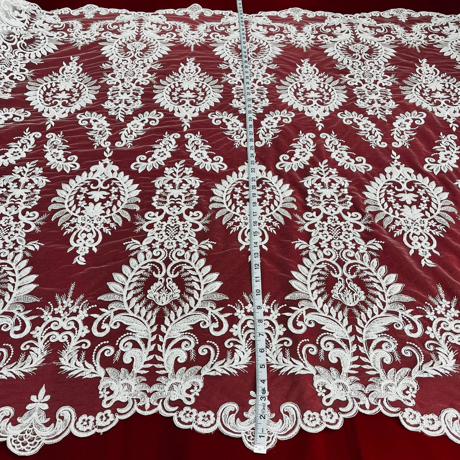 1 Yard Stunning Beaded Corded Bridal Lace Fabric Embroidered on Premium Mesh 52